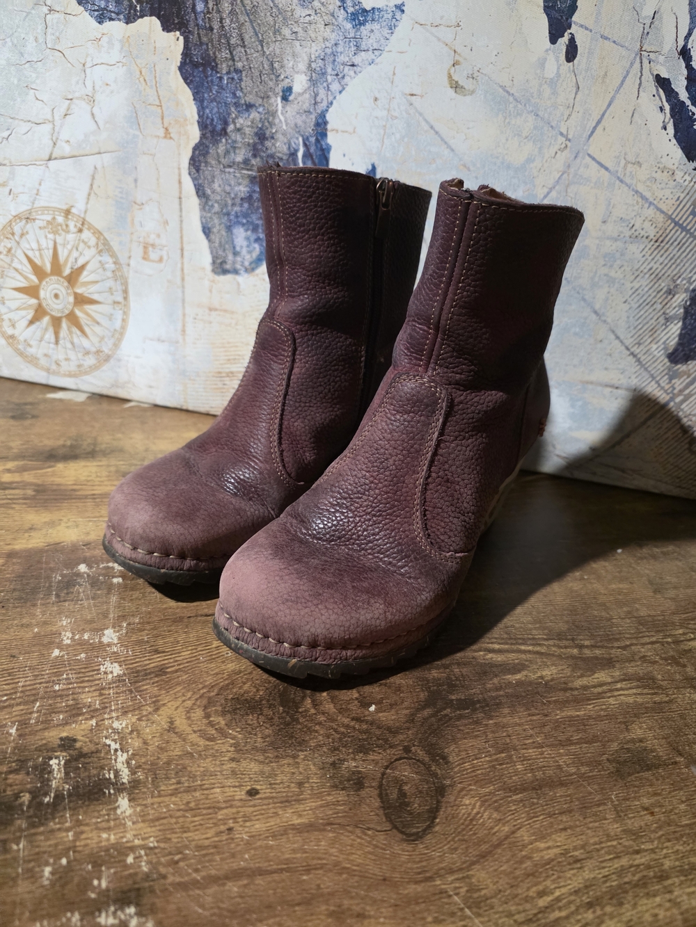 Womens Art Company Purple Distressed Leather Ankle Boots Boho Wedge Heel - Picture 2 of 14
